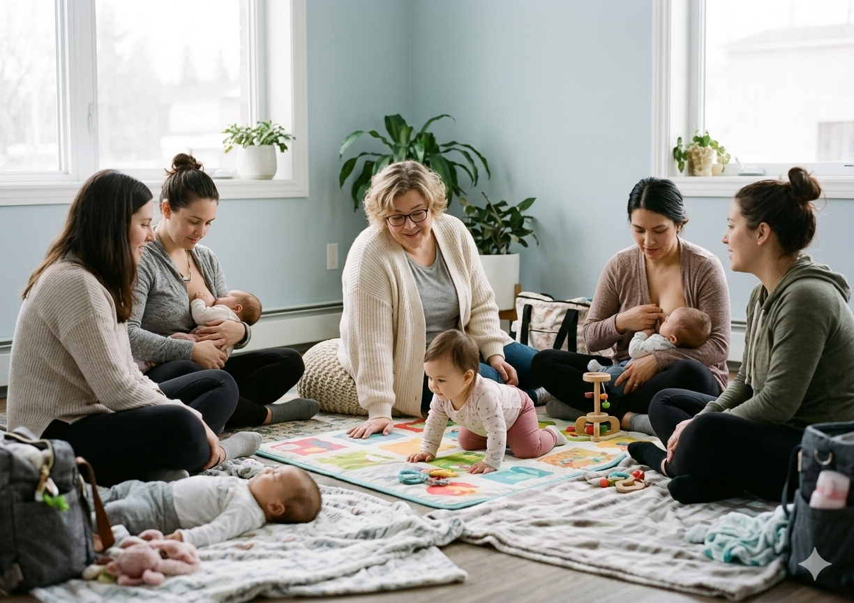 Eltern-Baby-Gruppe mit Bernadette und mehreren Familien